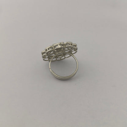 Silver Coated Floral Statement Ring