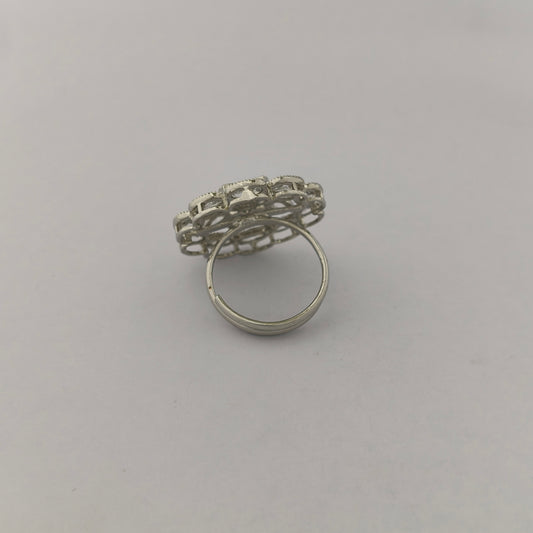Silver Coated Floral Statement Ring