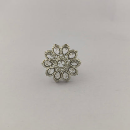 Silver Coated Floral Statement Ring