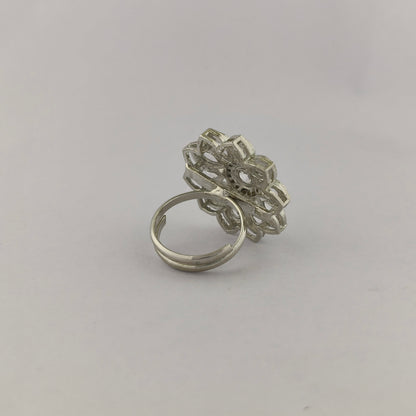 Silver Coated Floral Statement Ring