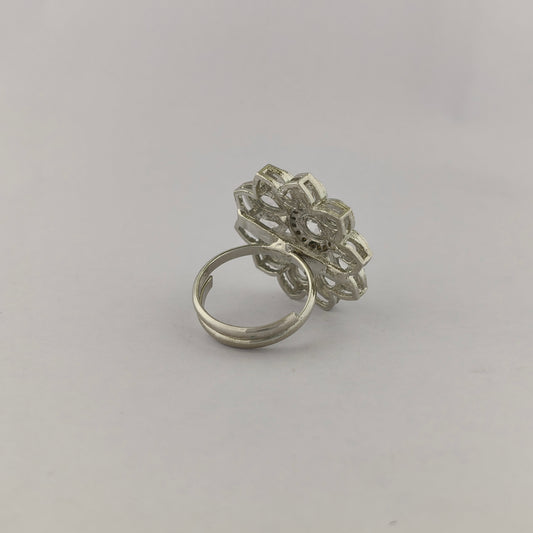 Silver Coated Floral Statement Ring