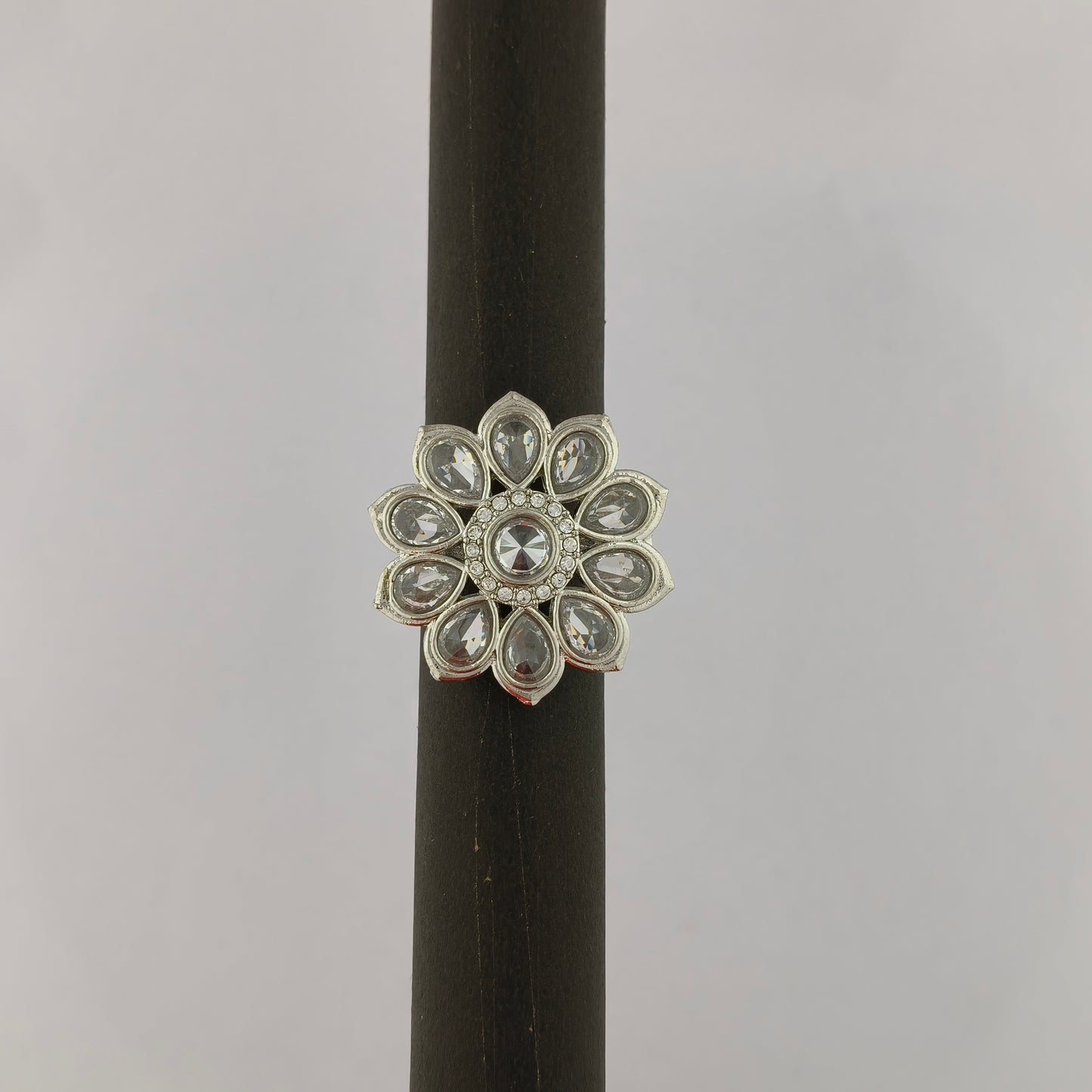 Silver Coated Floral Statement Ring