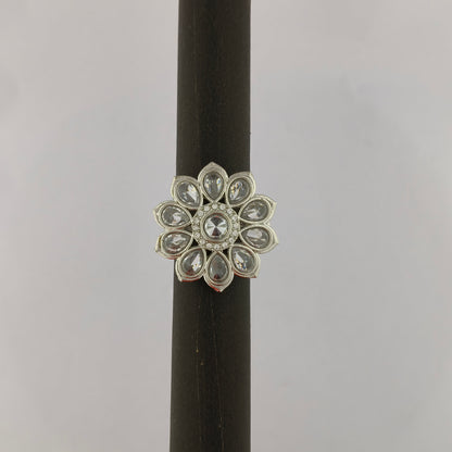 Silver Coated Floral Statement Ring