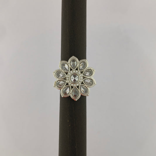 Silver Coated Floral Statement Ring