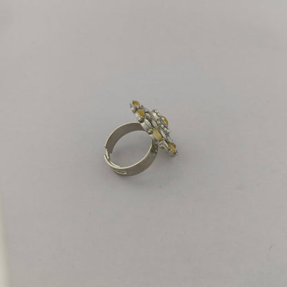 Silver Coated Floral Statement Ring - Yellow, Pearl