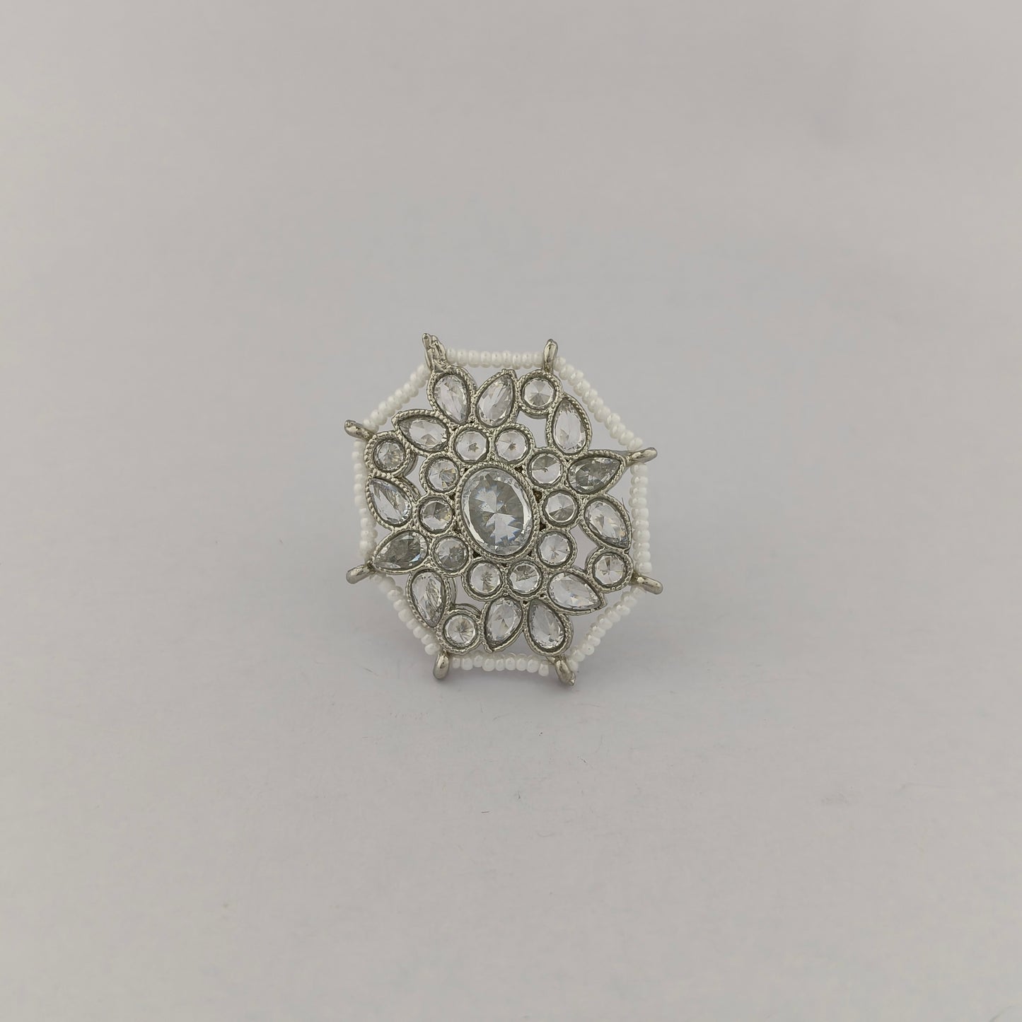 Pearl String Floral Ring