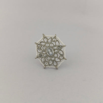 Pearl String Floral Ring