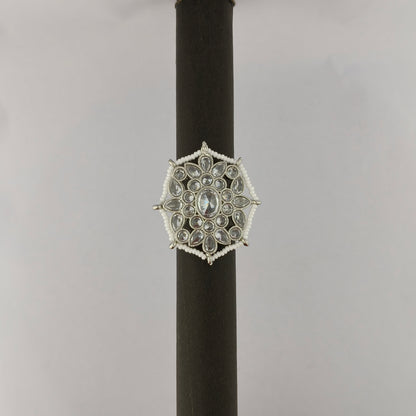 Pearl String Floral Ring