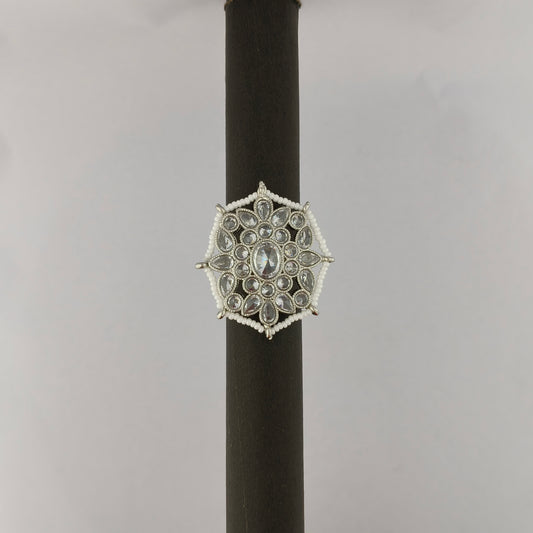 Pearl String Floral Ring