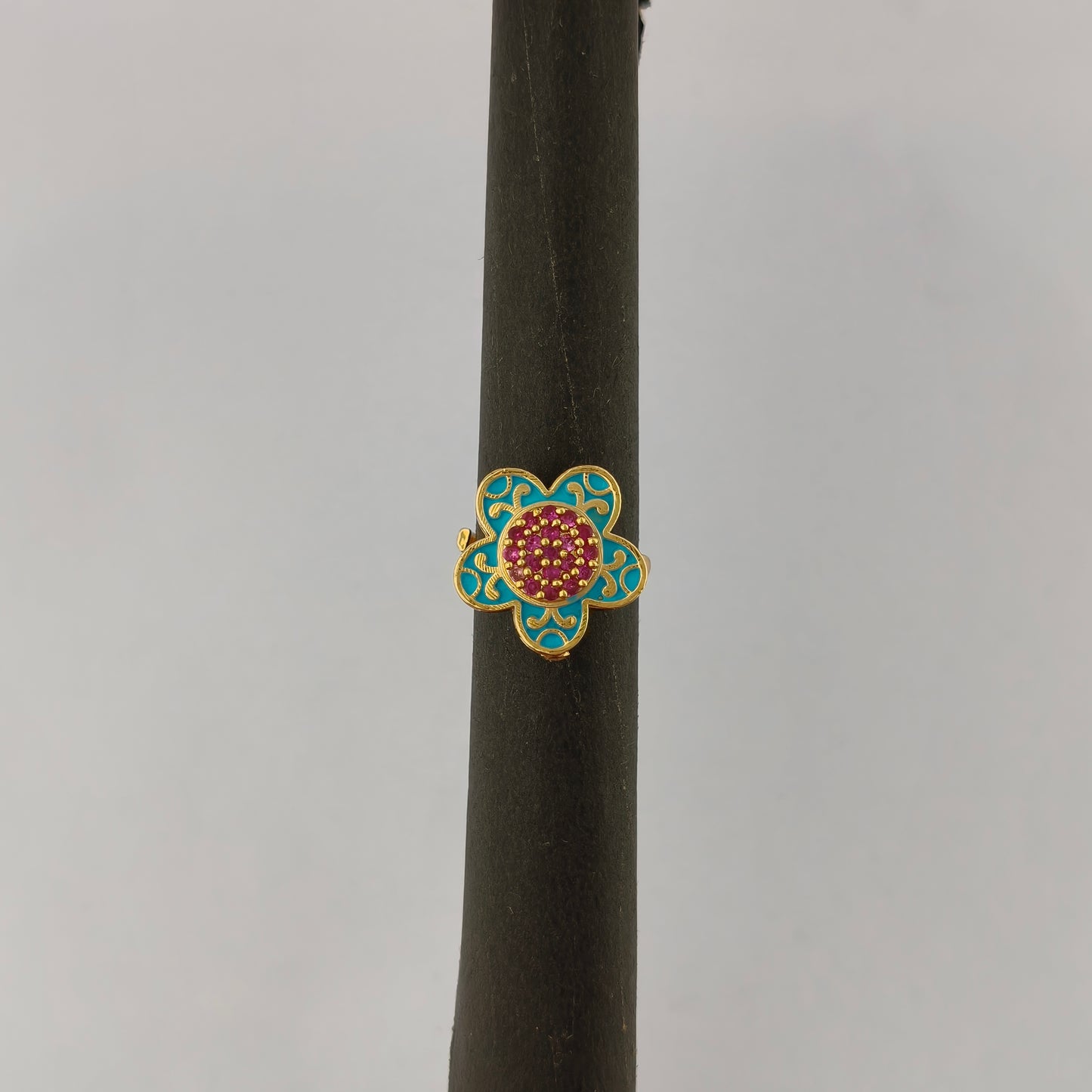 Floral Enamel CZ Statement Ring