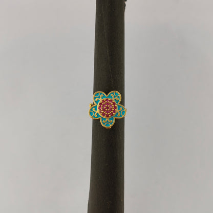 Floral Enamel CZ Statement Ring