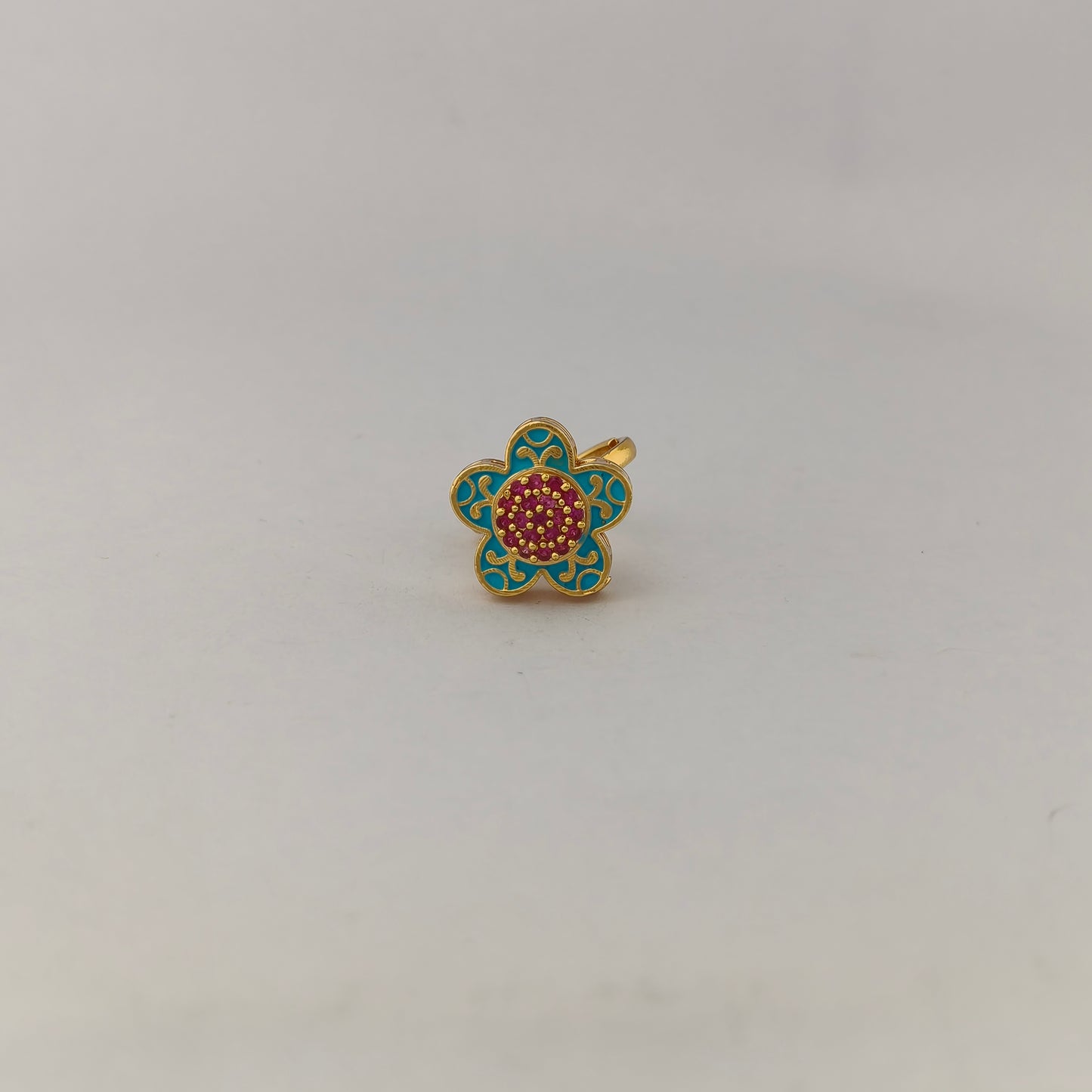Floral Enamel CZ Statement Ring