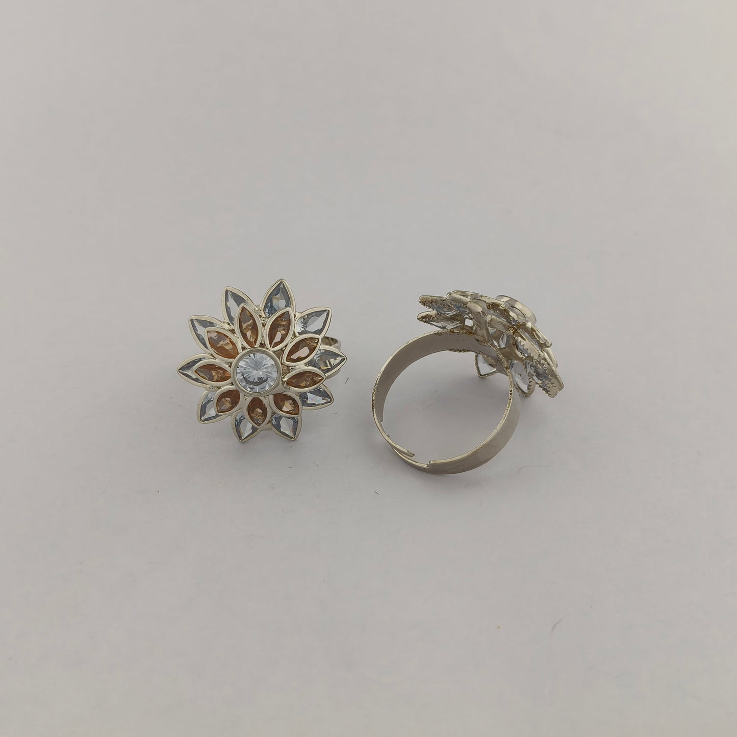 Silver Plated Sunflower CZ Ring