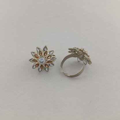 Silver Plated Sunflower CZ Ring