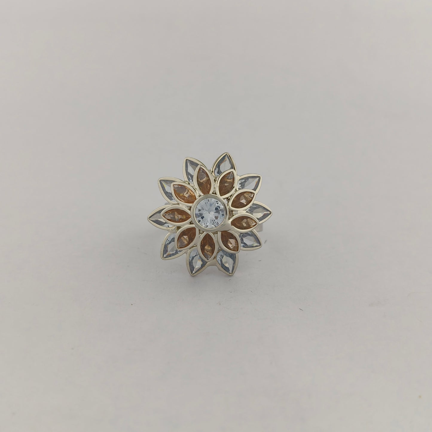 Silver Plated Sunflower CZ Ring