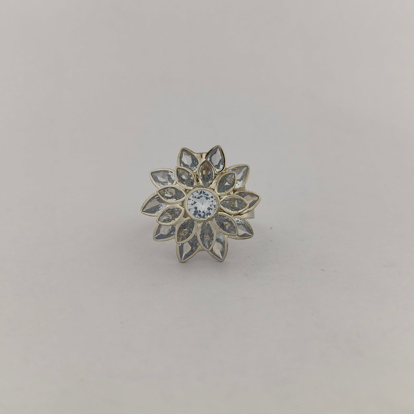 Silver Plated Sunflower CZ Ring