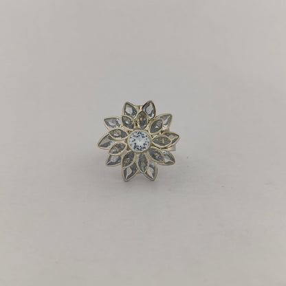 Silver Plated Sunflower CZ Ring