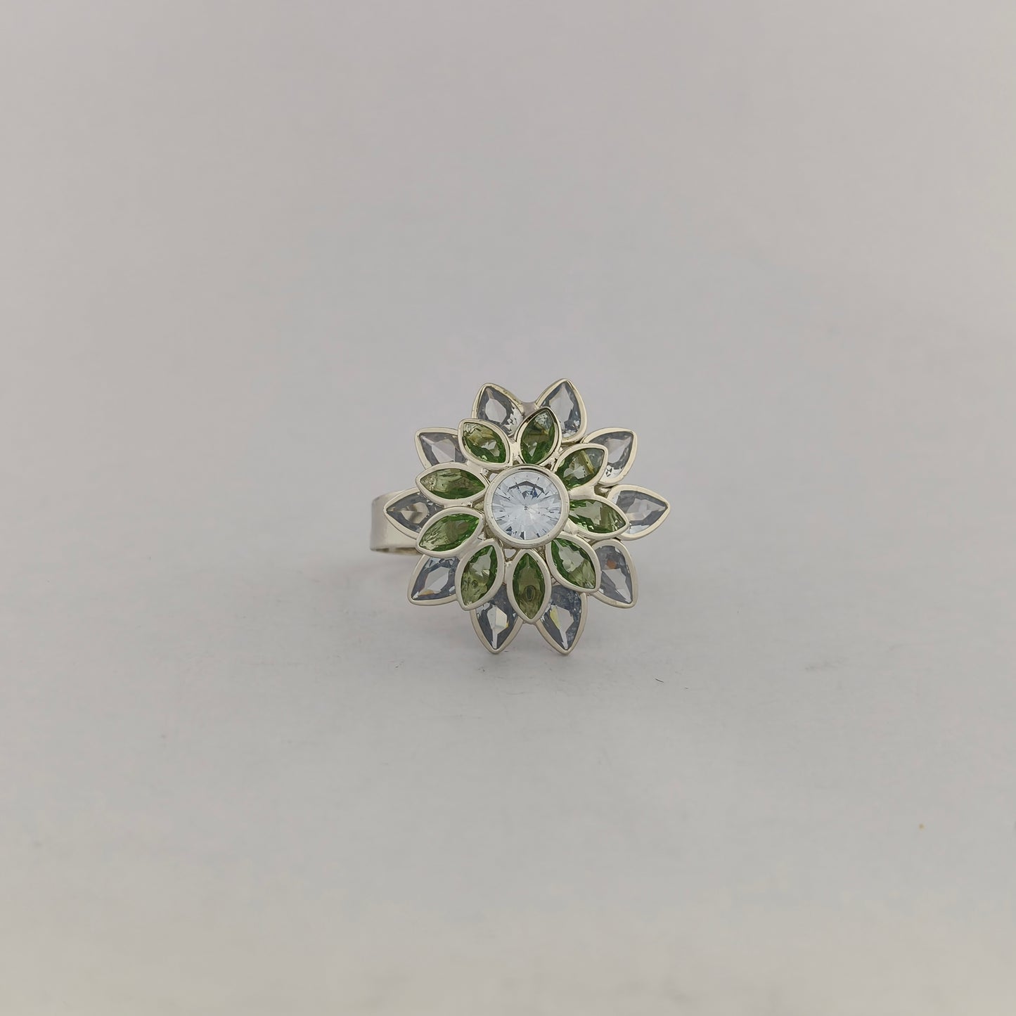 Silver Plated Sunflower CZ Ring