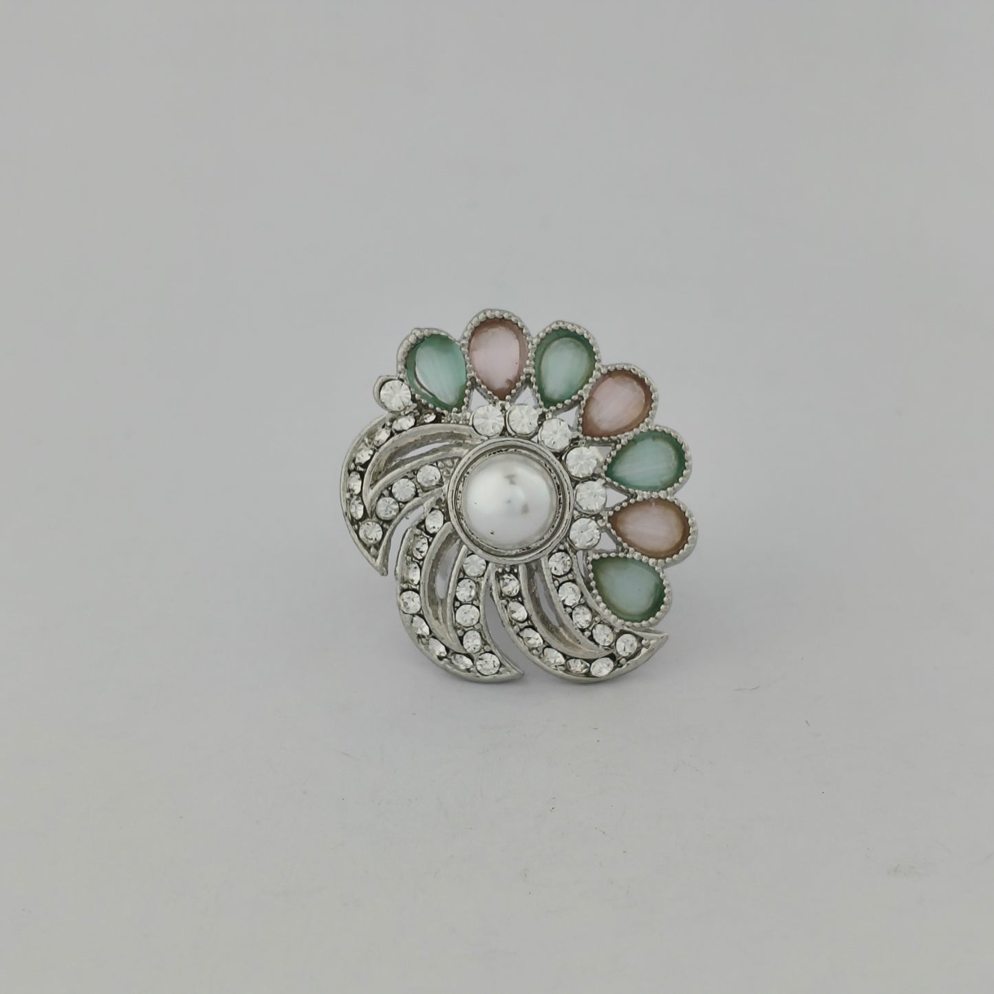 Silver Plated Swirling Pearl Ring