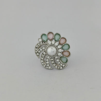 Silver Plated Swirling Pearl Ring