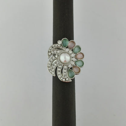 Silver Plated Swirling Pearl Ring