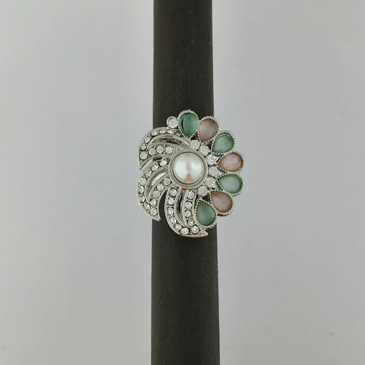 Silver Plated Swirling Pearl Ring