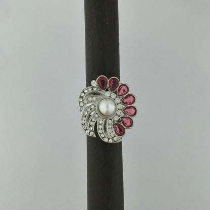 Silver Plated Swirling Pearl Ring