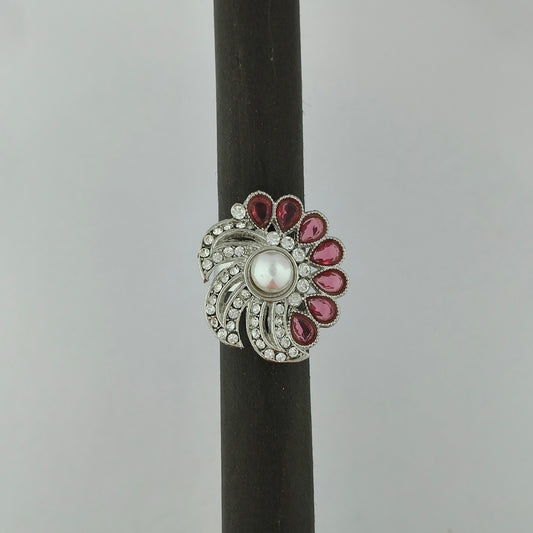 Silver Plated Swirling Pearl Ring