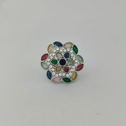 Silver Plated Mosaic Blossom Ring