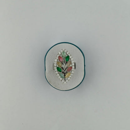 Silver Plated Multicolor Botanical Ring
