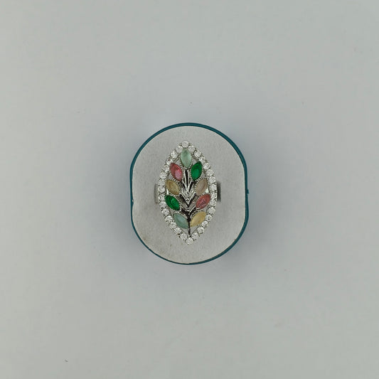 Silver Plated Multicolor Botanical Ring