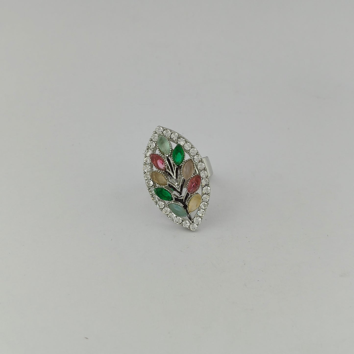 Silver Plated Multicolor Botanical Ring