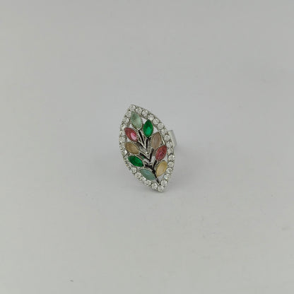 Silver Plated Multicolor Botanical Ring