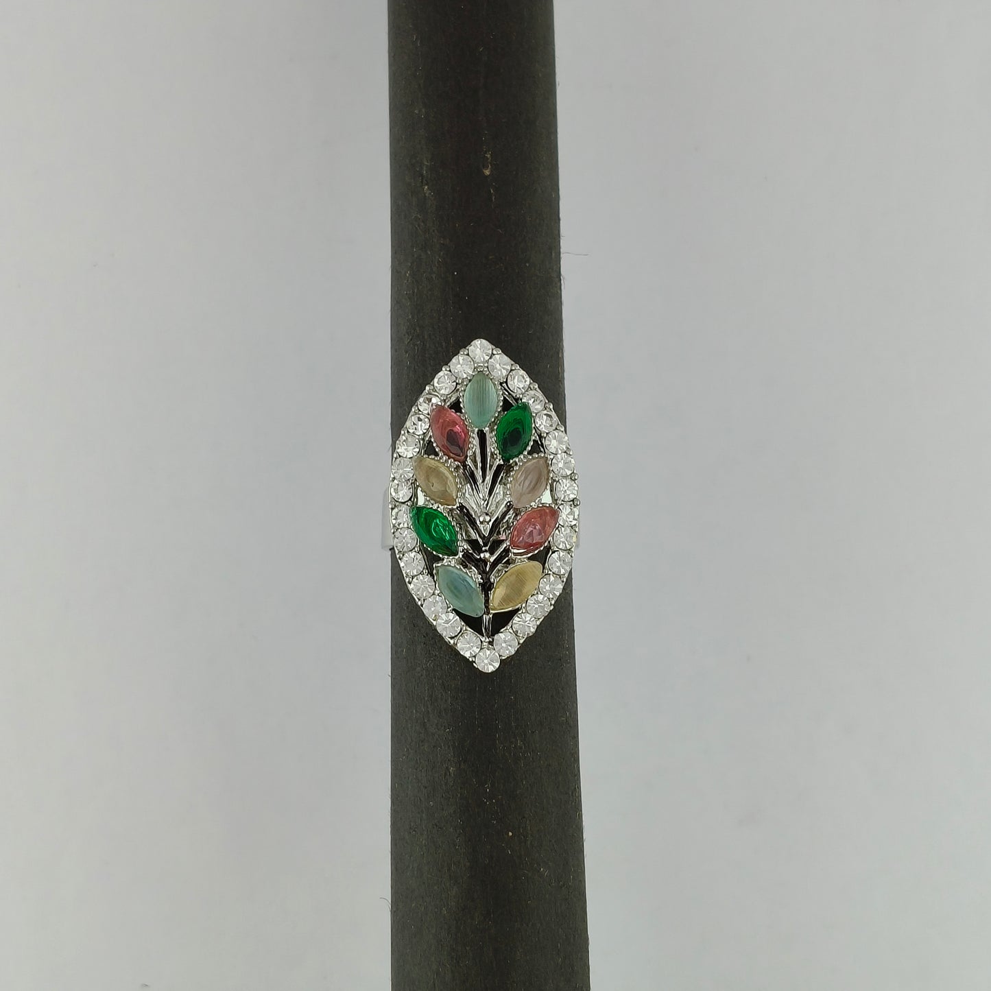 Silver Plated Multicolor Botanical Ring
