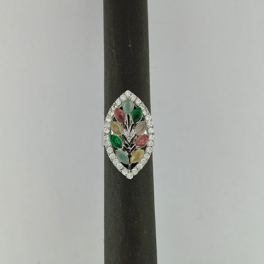 Silver Plated Multicolor Botanical Ring
