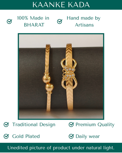 Gold Toned Triple Floral Openable Kadas