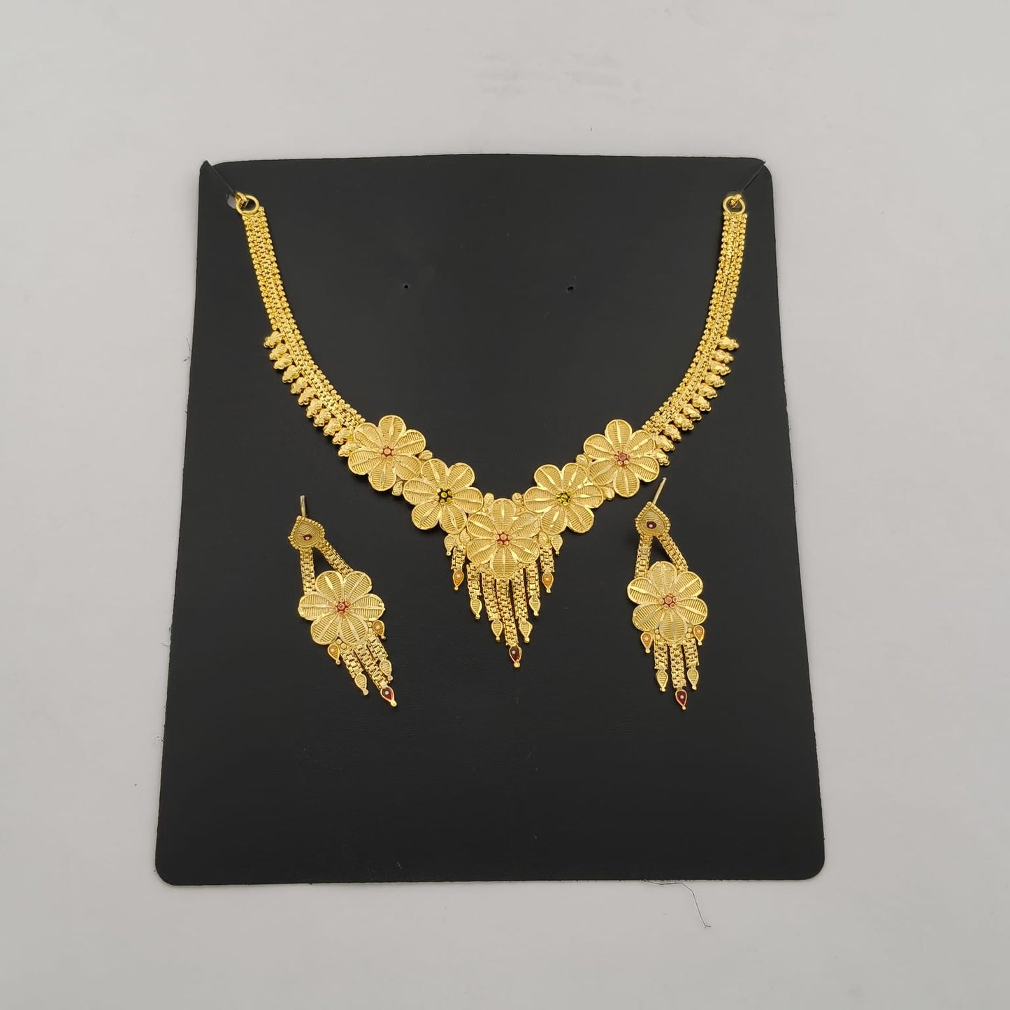 Floral Etched Gold Plated Necklace set