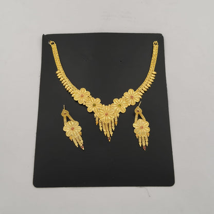 Floral Etched Gold Plated Necklace set