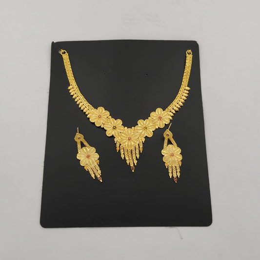 Floral Etched Gold Plated Necklace set