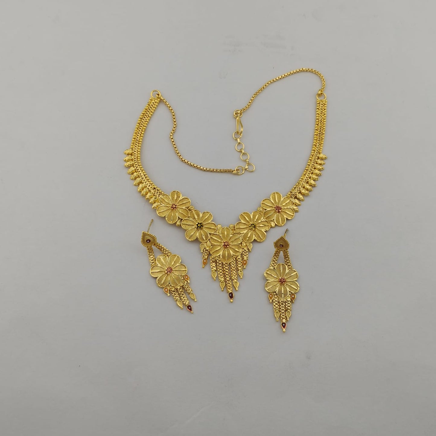 Floral Etched Gold Plated Necklace set