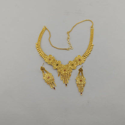 Floral Etched Gold Plated Necklace set