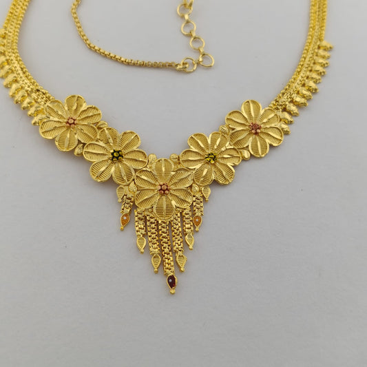Floral Etched Gold Plated Necklace set